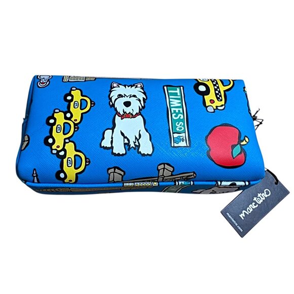 NWT Marc Tetro NYC Dog Taxi Apple Bridge Print Blue Cosmetic Bag Pouch - Picture 3 of 4